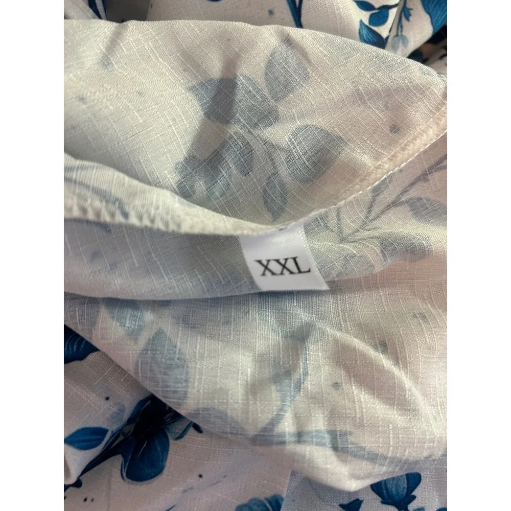 Womens Floral Jumpsuit Overalls Blue White Print Wide Leg Tie Strap Size‎ XXL - Picture 5 of 5